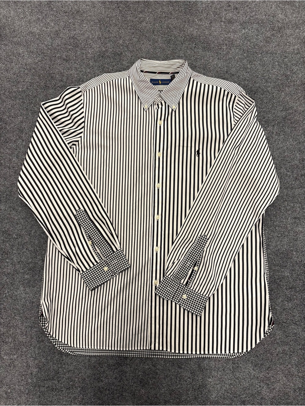 Ralph Lauren Men White Black Striped Button Down Long Sleeve Men Shirt Sz XL